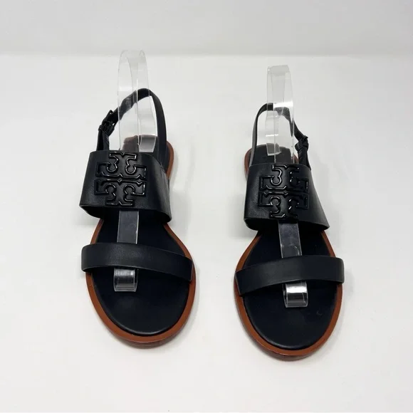[Tory Burch] Classic Black Leather Logo Sandals